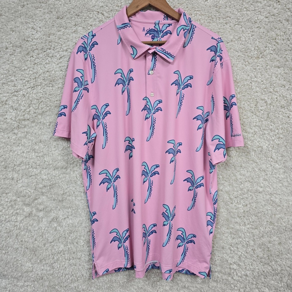 Chubbies Palm Tree Polo Mens XXL Pink Bamboo Charcoal Spandex Tropical Preppy